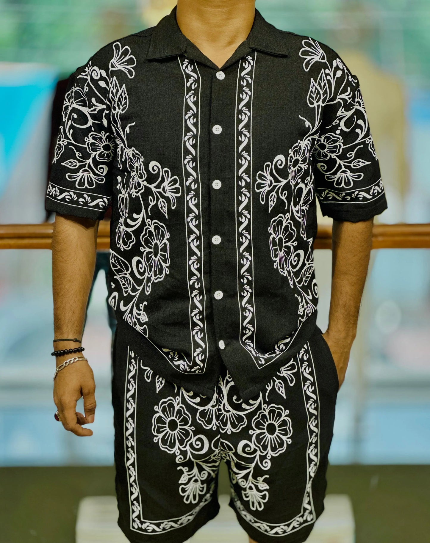 "Midnight Bloom – Noir Floral Short Suit" PATTERNS FOR MEN