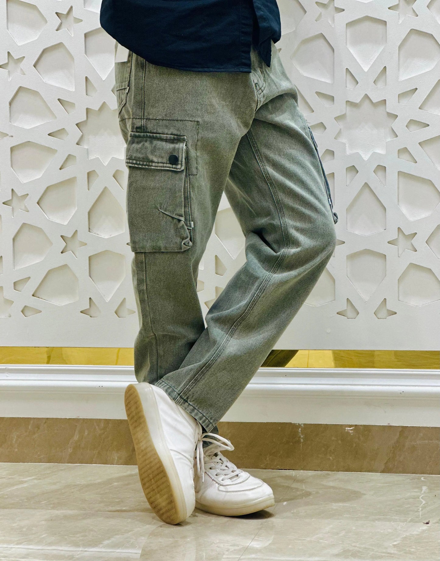 Stone Grey Cargo Denim PATTERNS FOR MEN