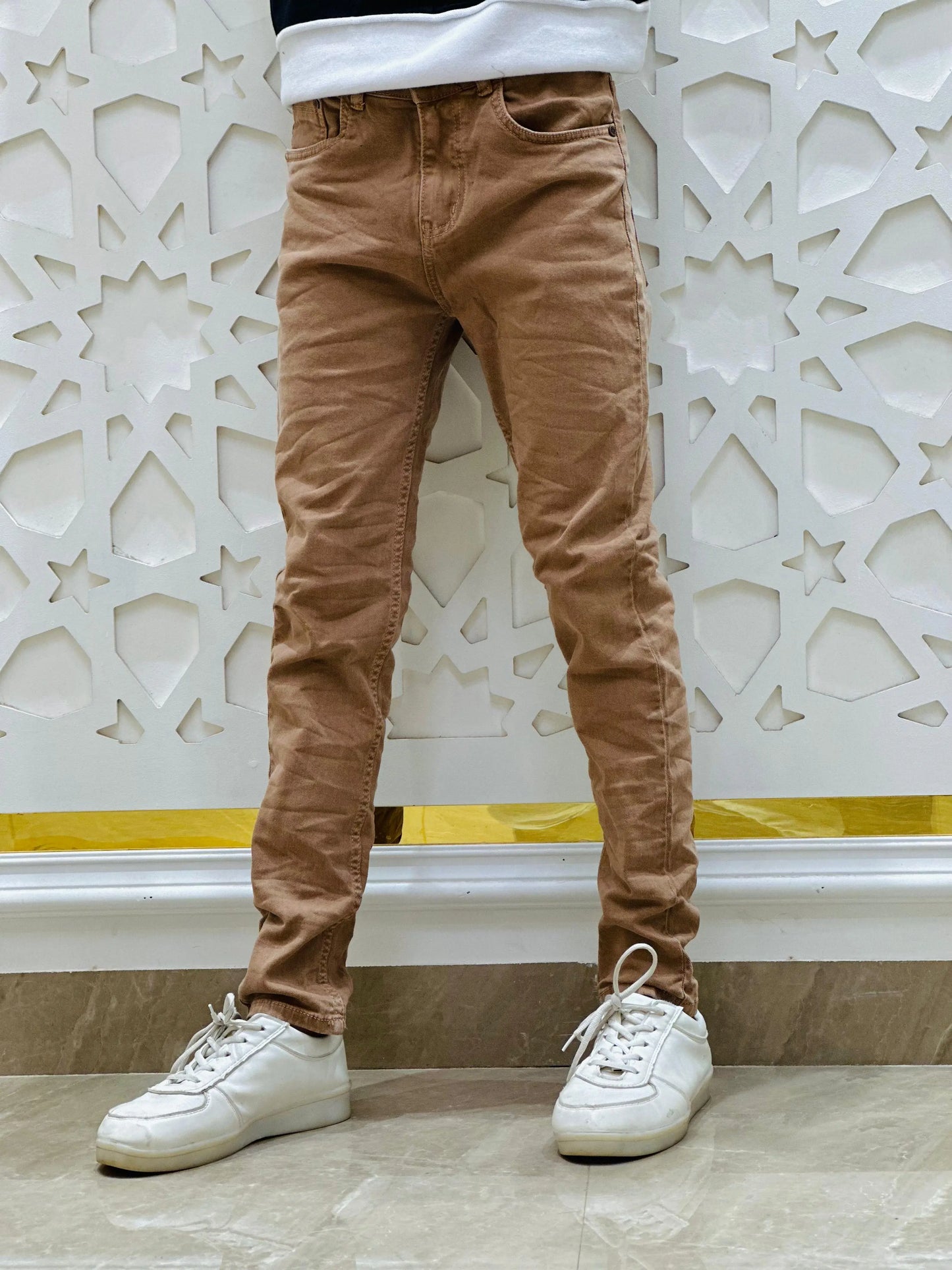 Desert Sand Slim Fit Jeans – Light Brown | Size 28 PATTERNS FOR MEN