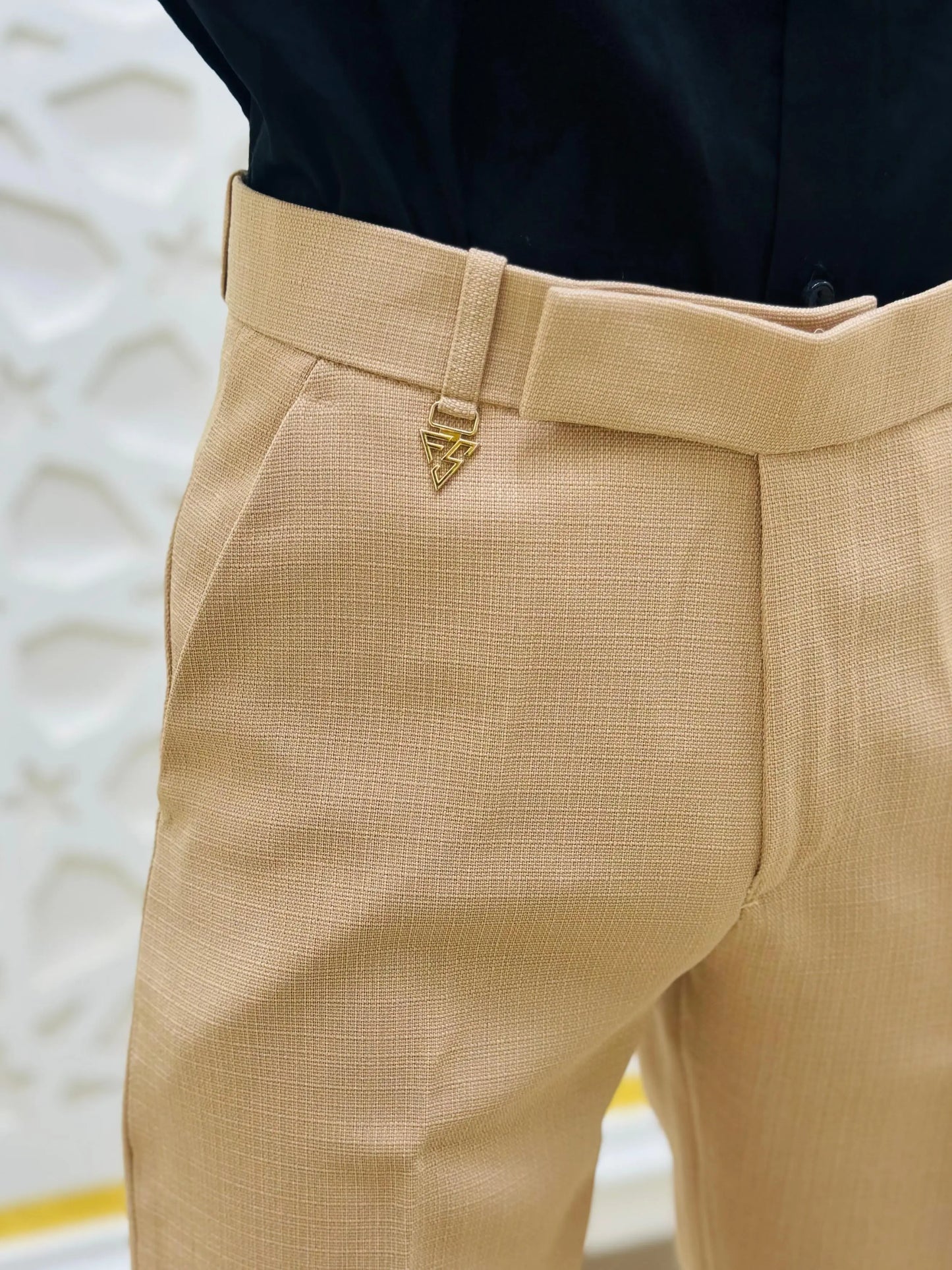 Camel Beige Slim-Fit Formal Trouser PATTERNS FOR MEN