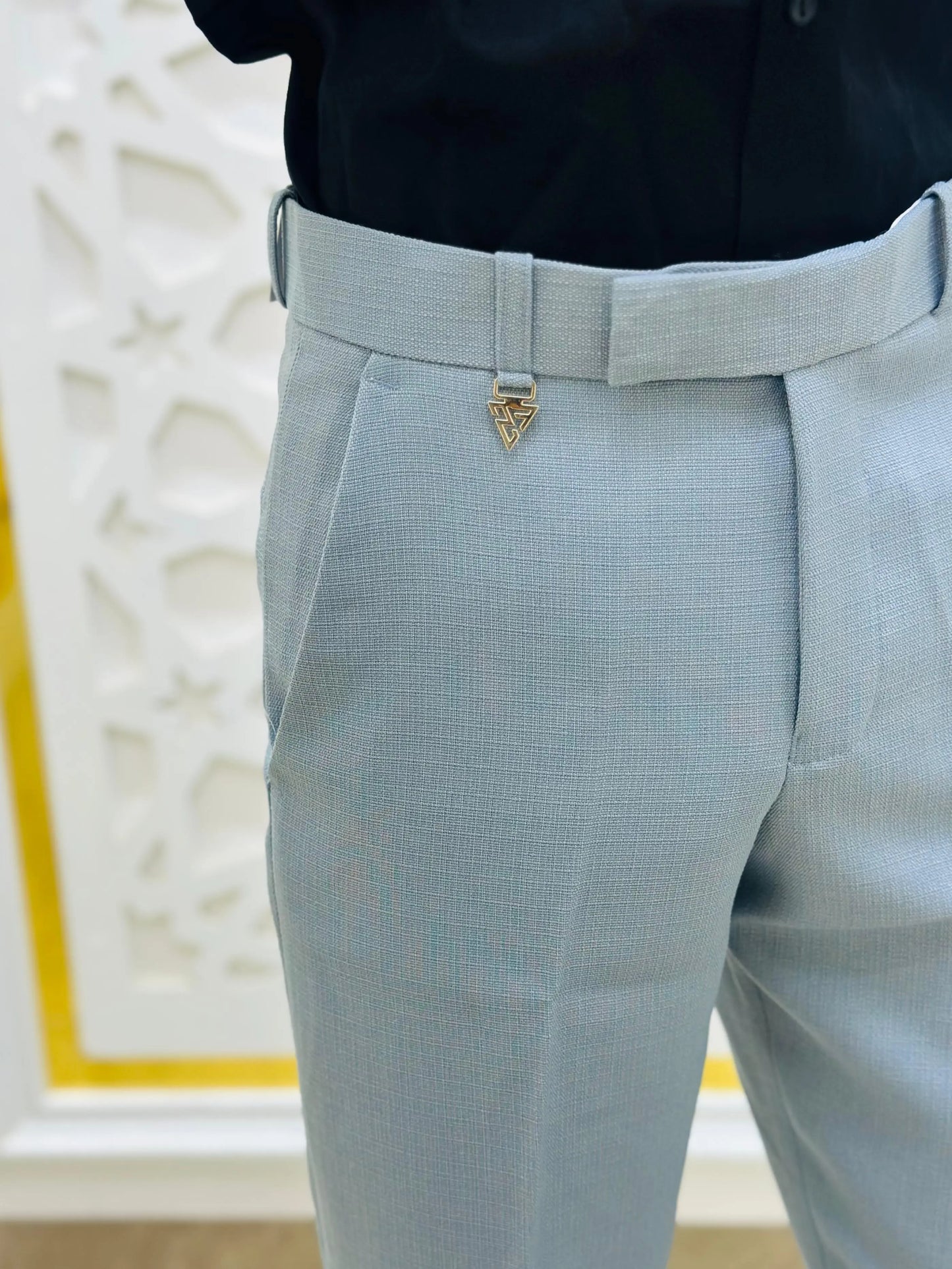 Steel Blue Classic Slim-Fit Formal Trouser PATTERNS FOR MEN