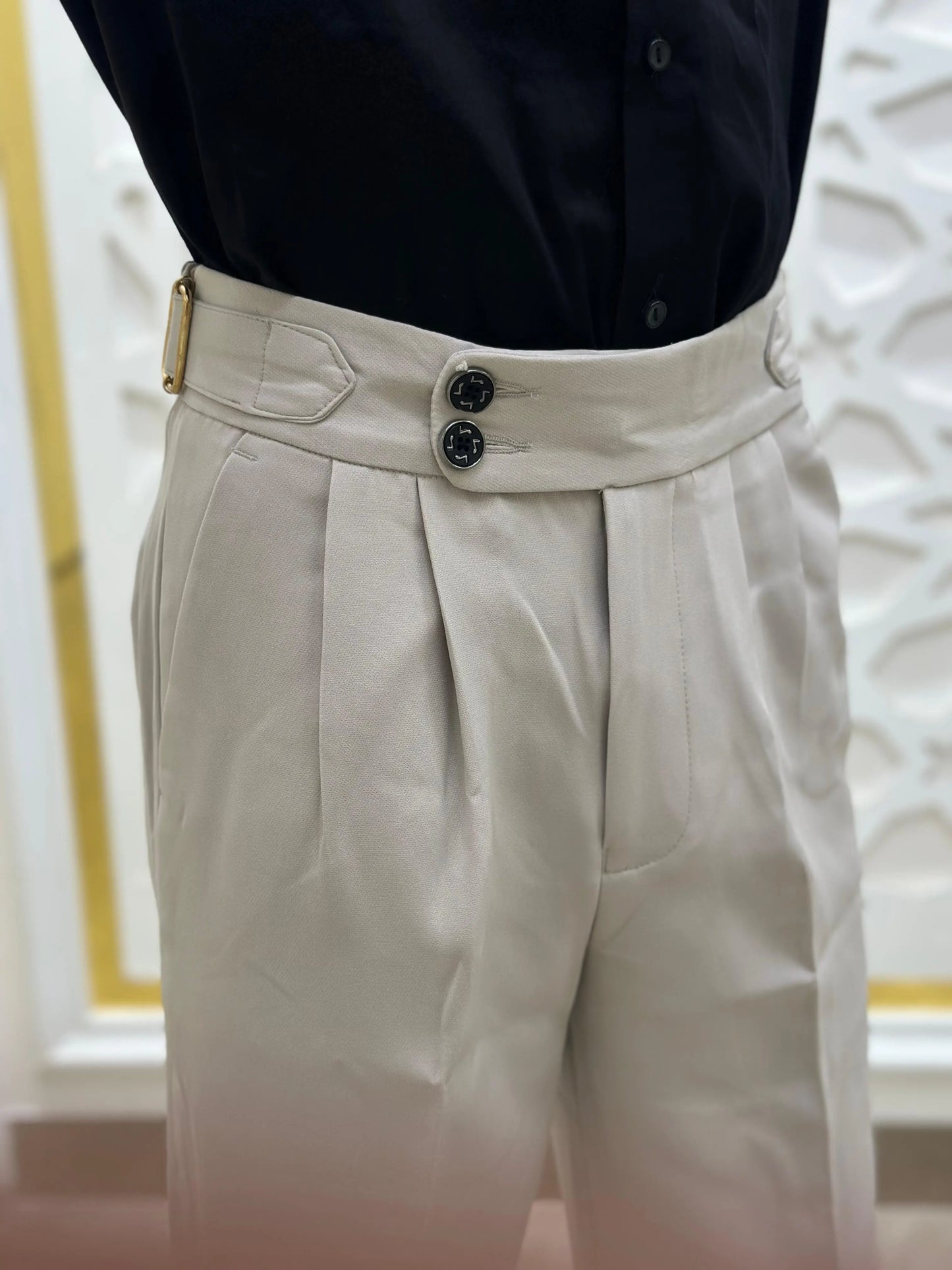 Classic Ivory Pleated Formal Trouser PATTERNS FOR MEN