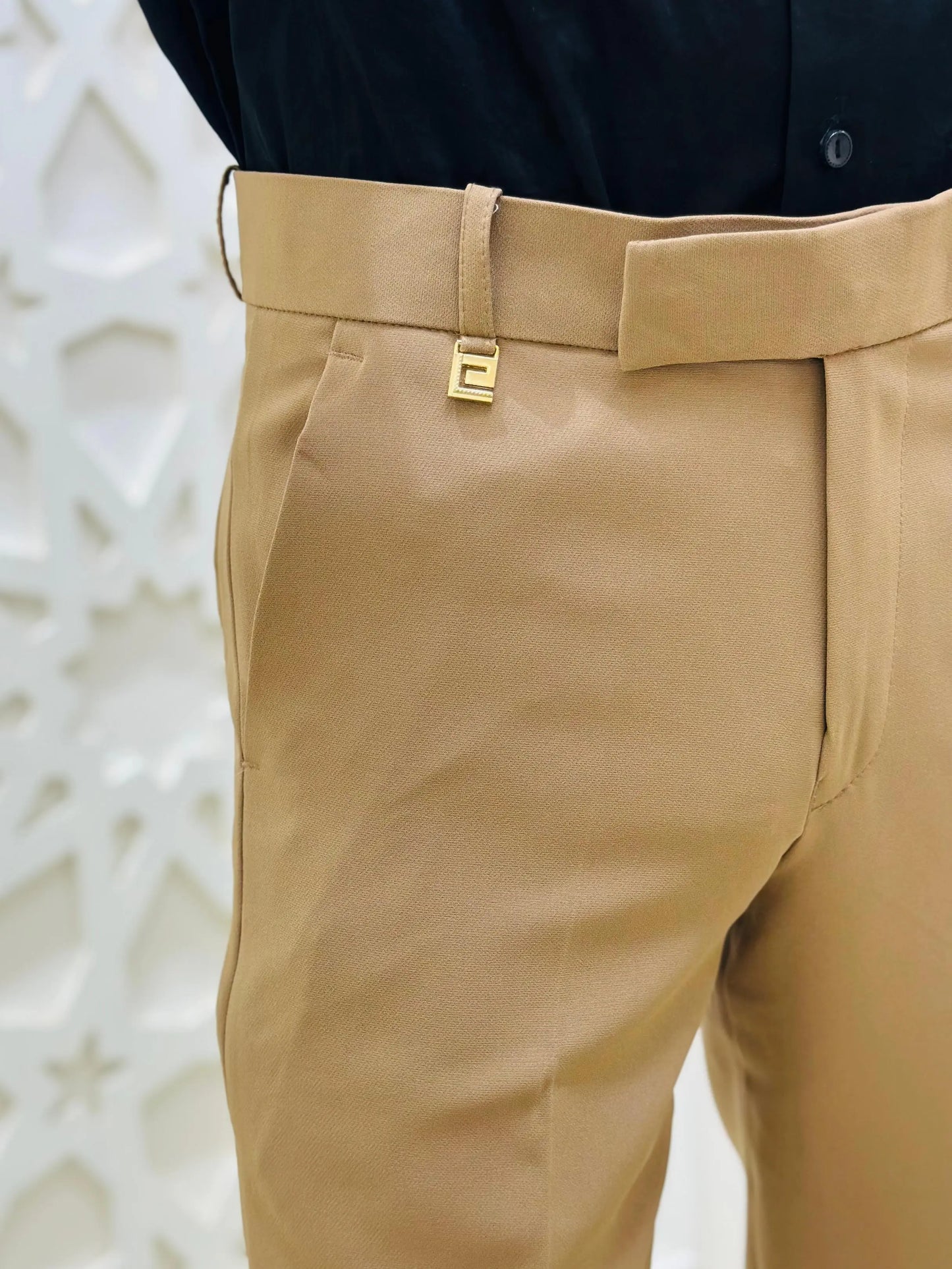 Camel Brown Slim-Fit Formal Trouser PATTERNS FOR MEN