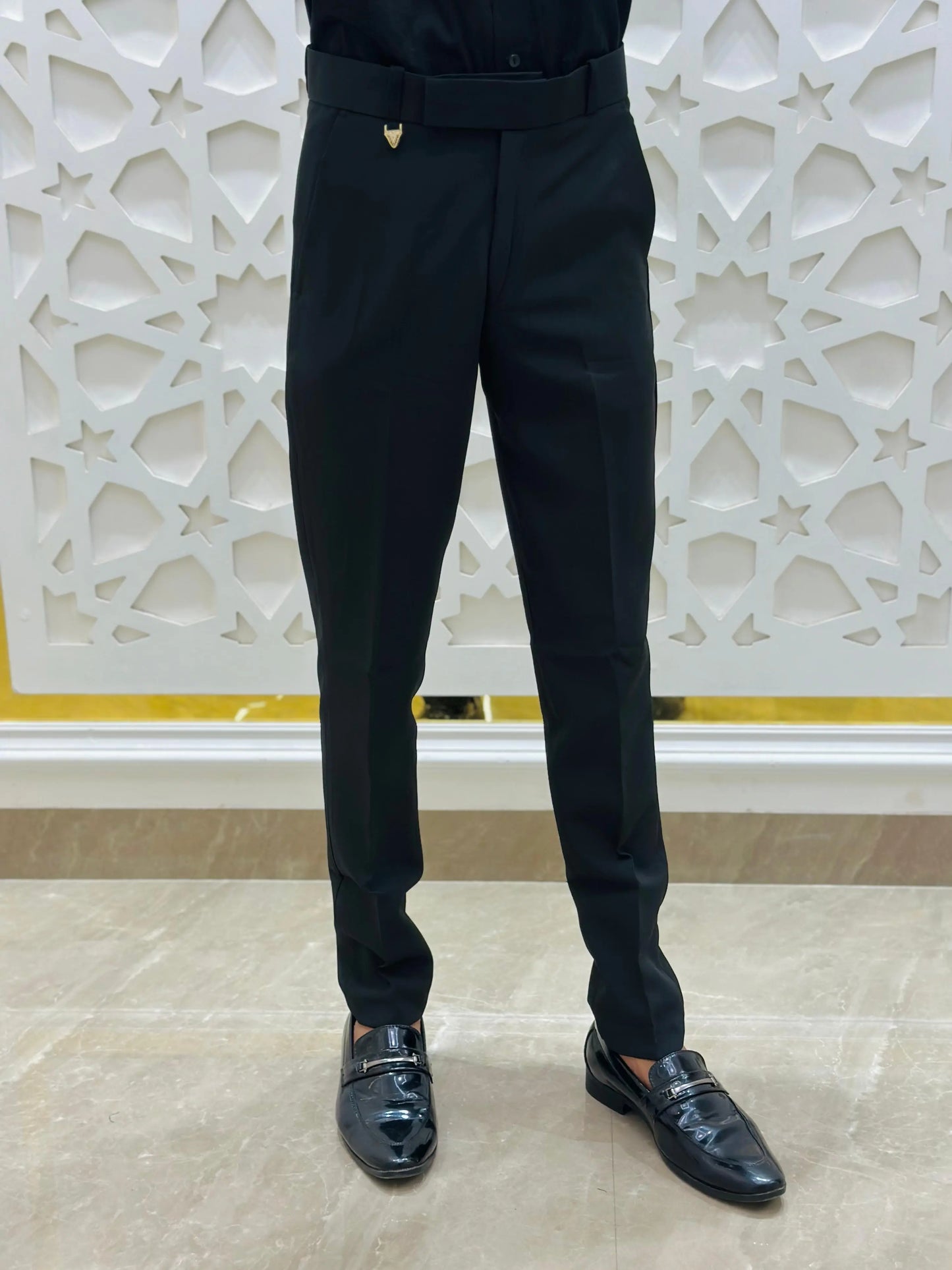 Midnight Black Classic Formal Trouser with Gold Pin Detail PATTERNS FOR MEN