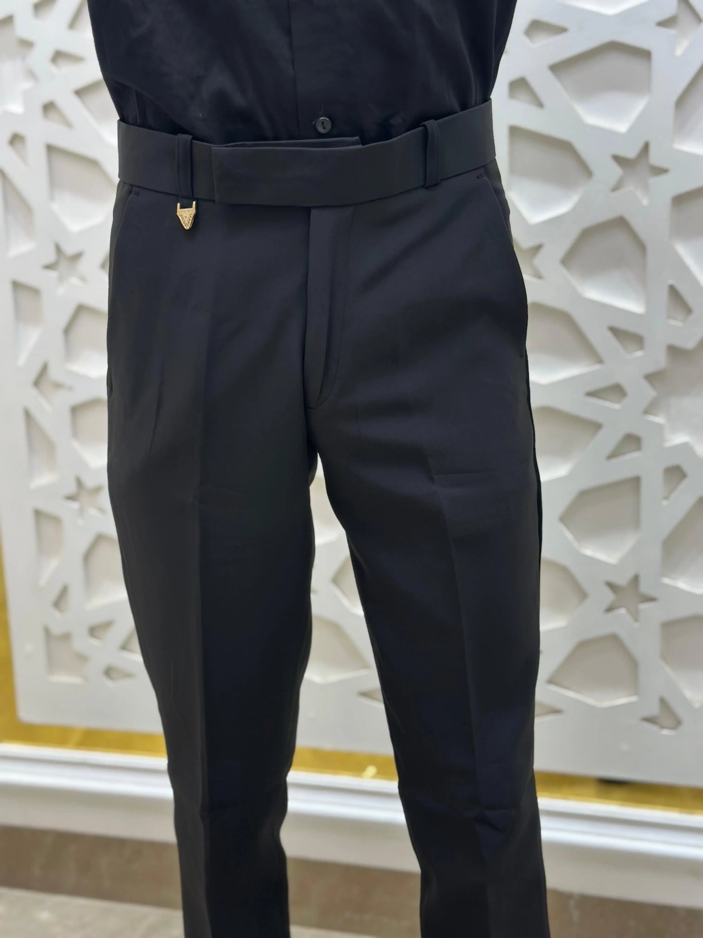 Midnight Black Classic Formal Trouser with Gold Pin Detail PATTERNS FOR MEN