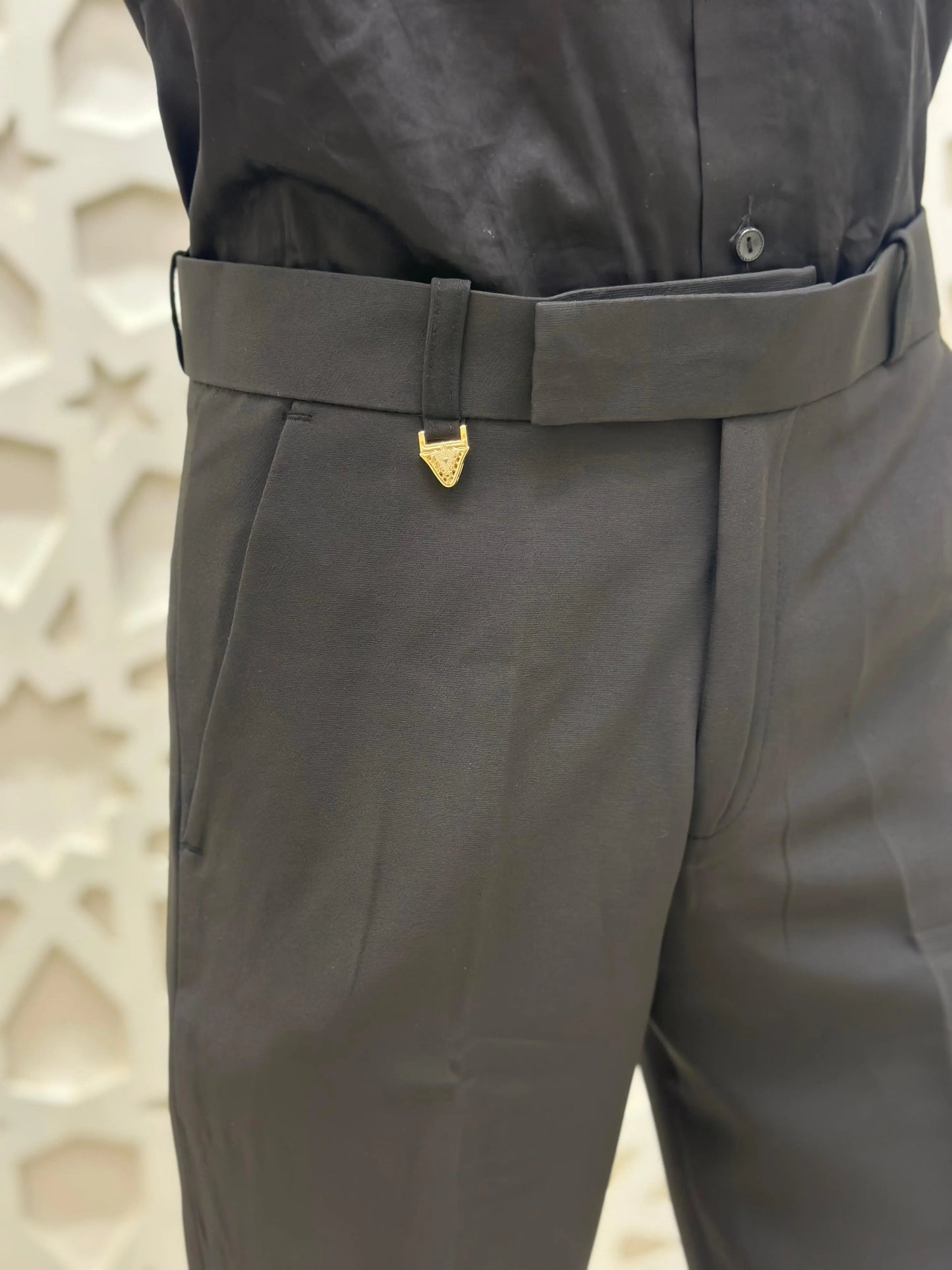 Midnight Black Classic Formal Trouser with Gold Pin Detail PATTERNS FOR MEN
