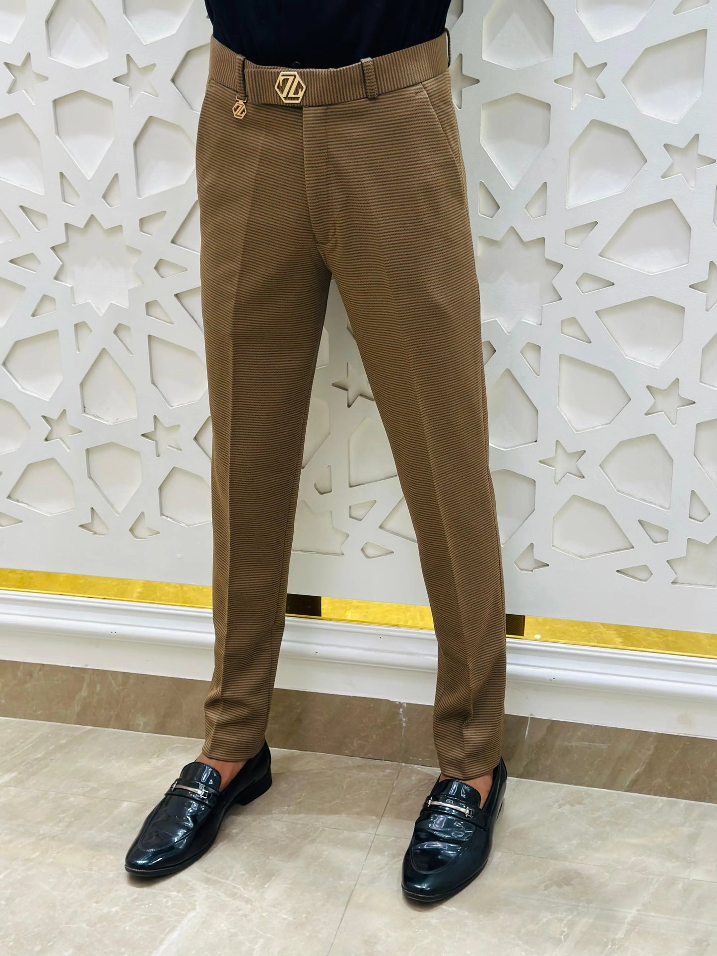 Royal Brown Textured Formal Pant PATTERNS FOR MEN
