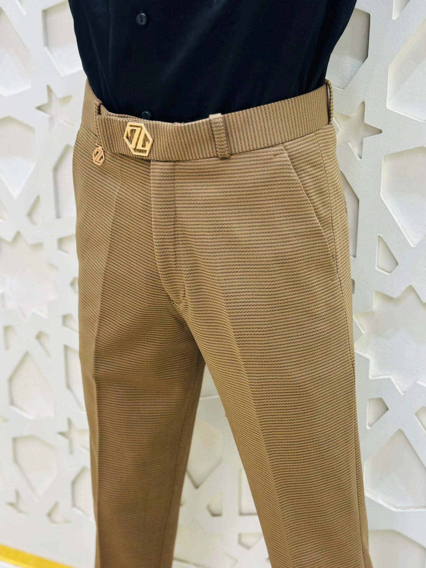 Royal Brown Textured Formal Pant PATTERNS FOR MEN