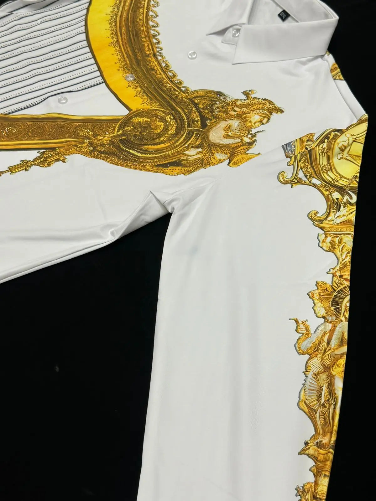 Imported Luxury Men's Shirt – Bold Gold Frame & Stripe Print | Party Wear – ₹1999 PATTERNS FOR MEN