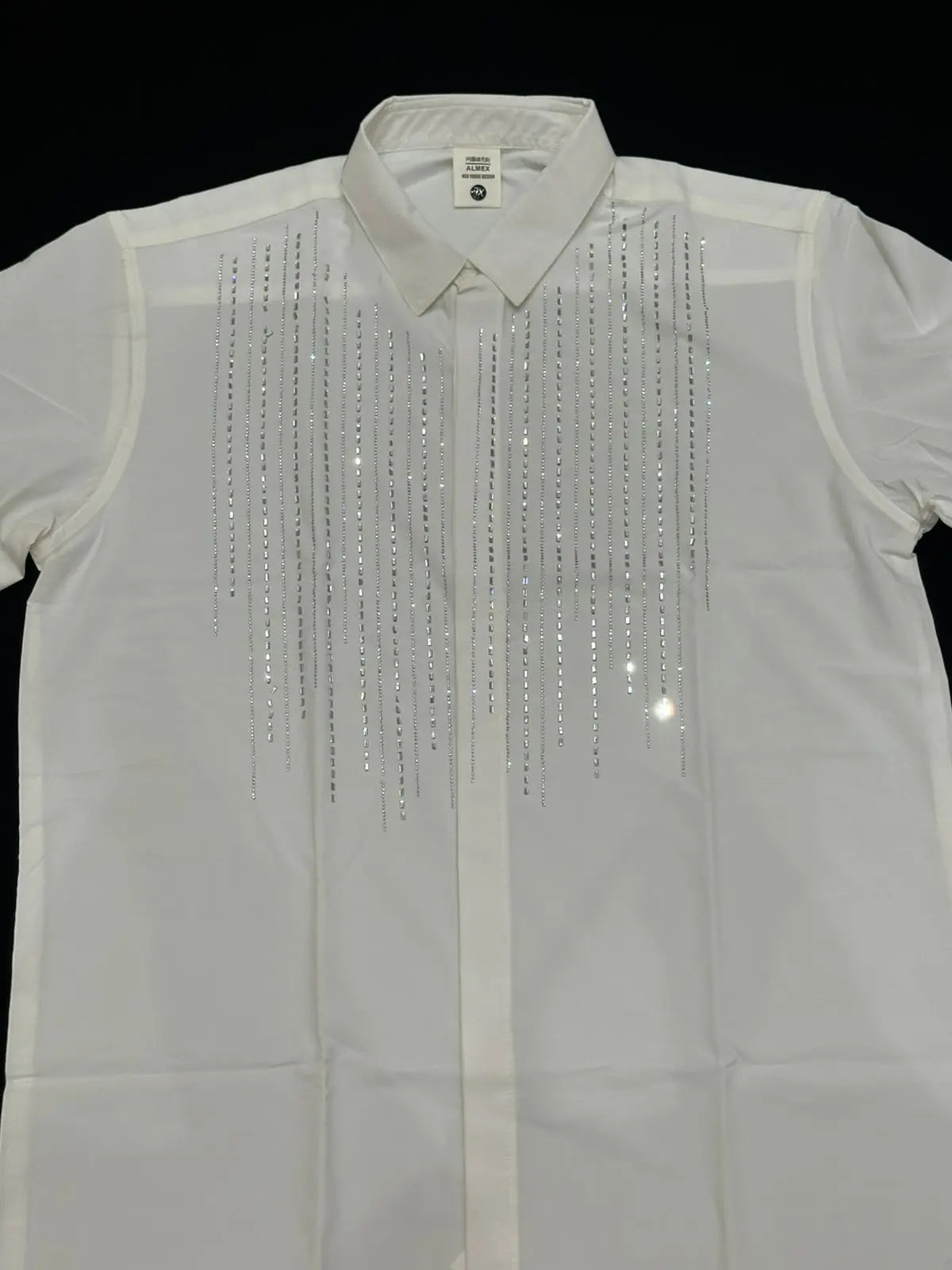 Imported White Crystal Shirt for Men – Slim Fit Party Wear with Shiny Stone Detailing – ₹1499 PATTERNS FOR MEN
