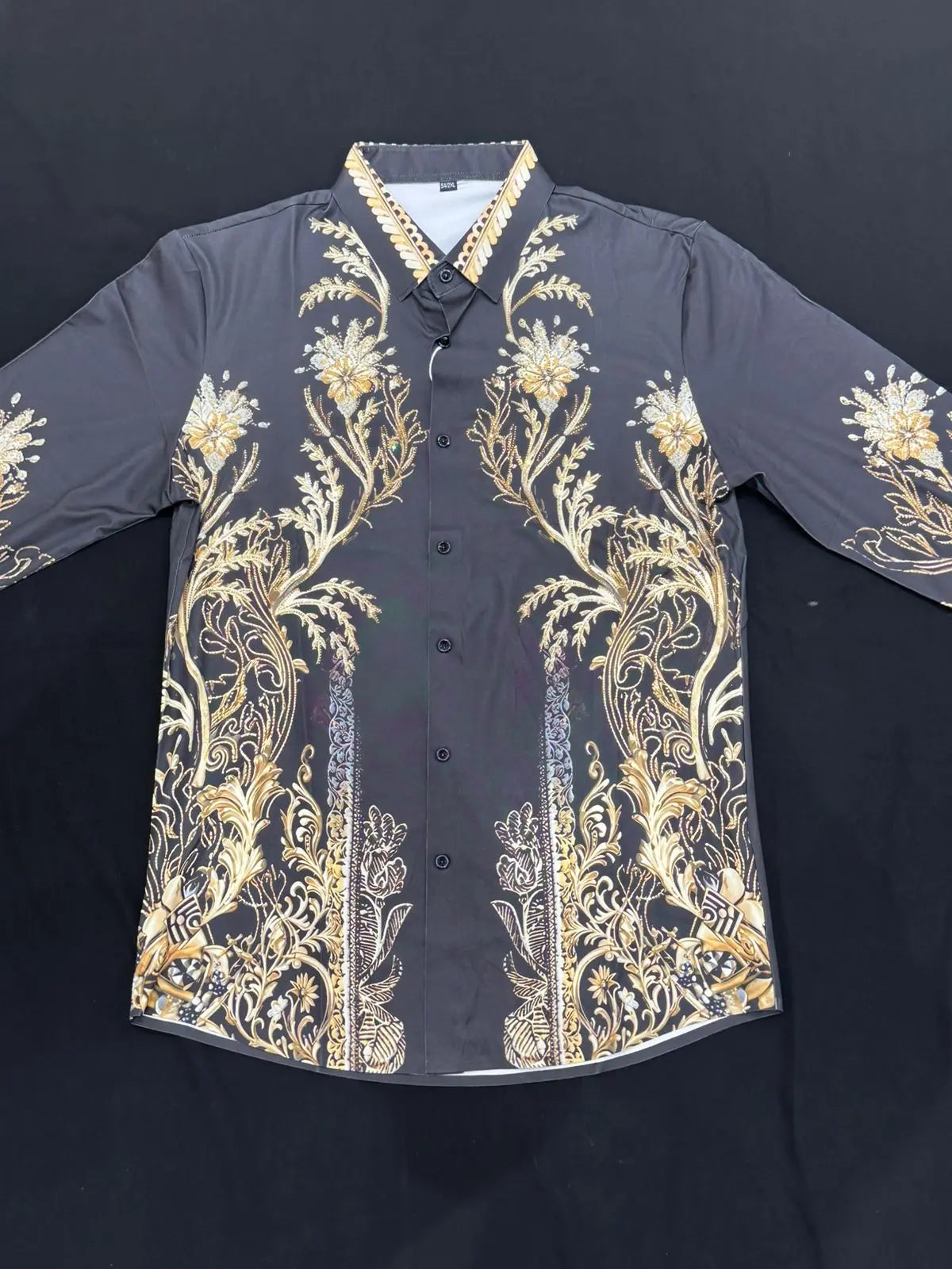 Imported Black & Gold Designer Shirt for Men – Royal Floral Baroque Print – ₹1999 PATTERNS FOR MEN