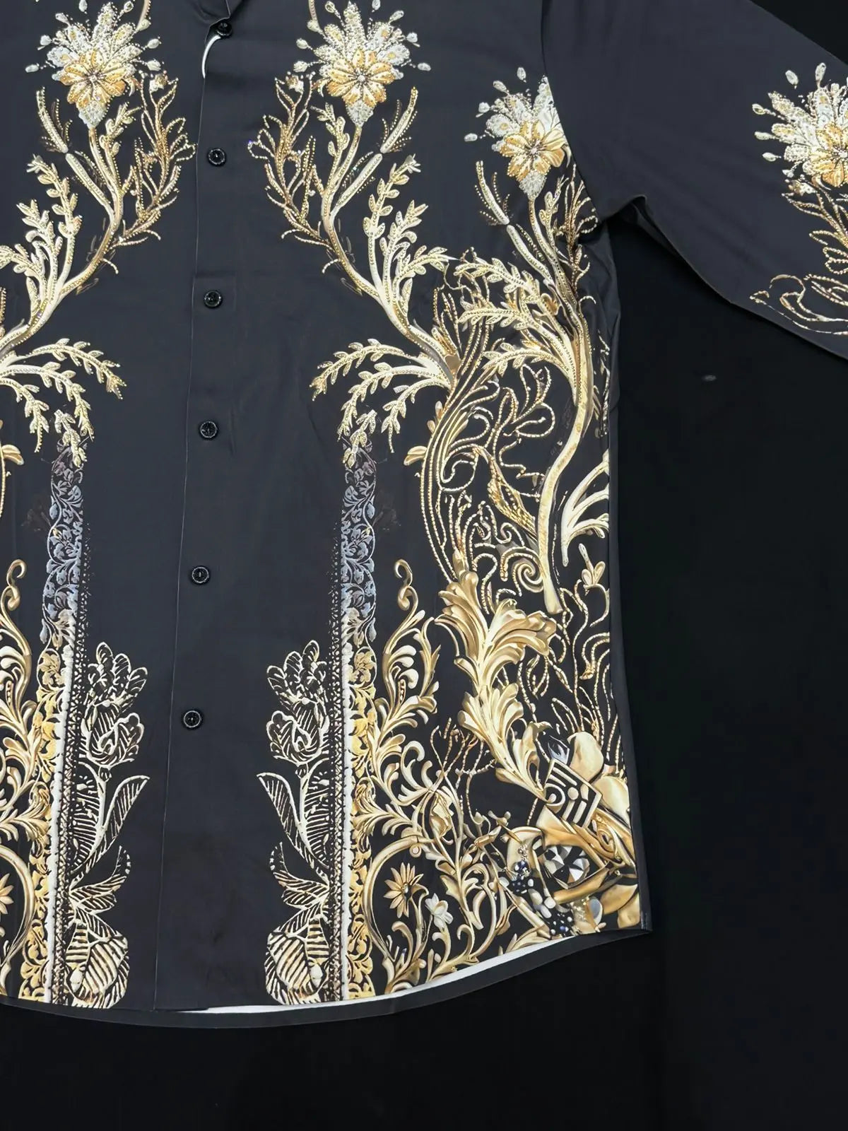 Imported Black & Gold Designer Shirt for Men – Royal Floral Baroque Print – ₹1999 PATTERNS FOR MEN