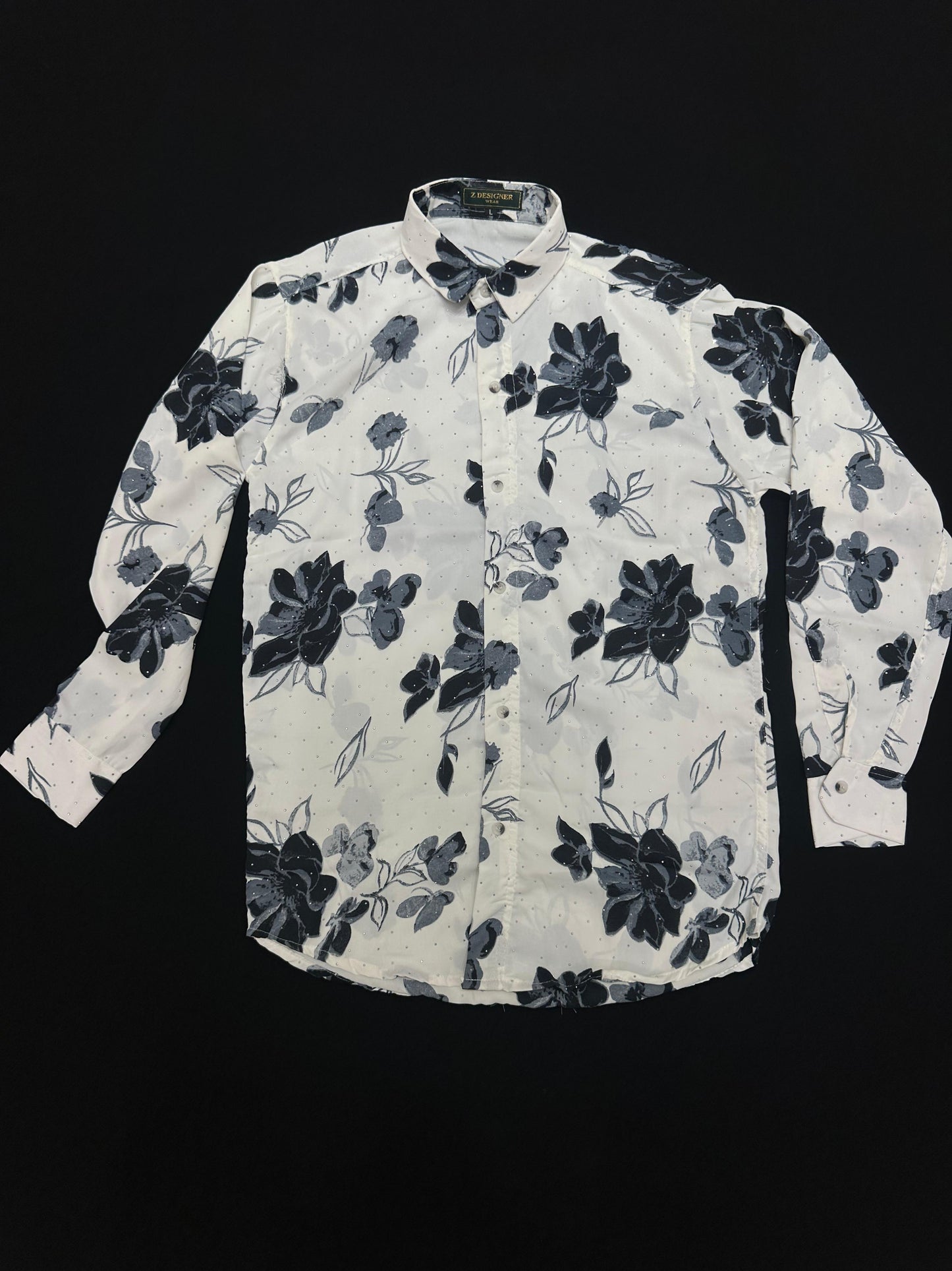 Monochrome Blossom Printed Shirt PATTERNS FOR MEN