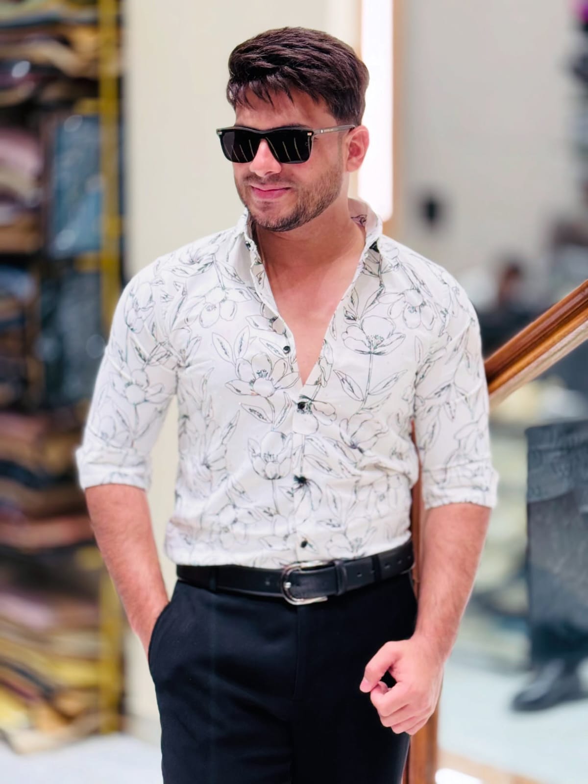 White Botanical Casual Shirt PATTERNS FOR MEN