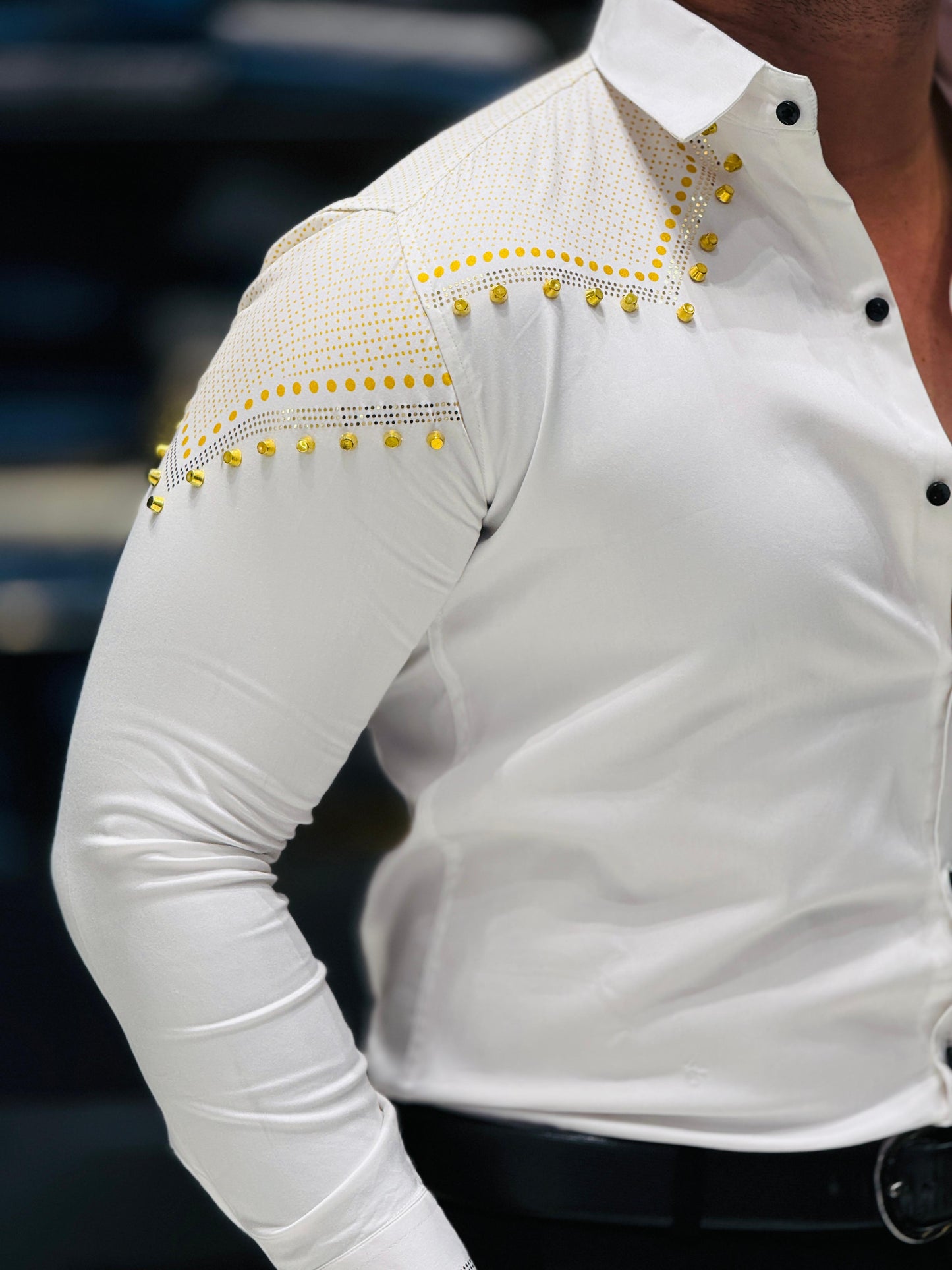 Royal Pearl Stud Party Shirt – White Elegance Edition PATTERNS FOR MEN