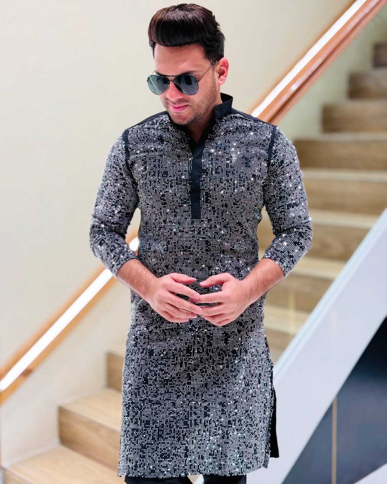 Shimmer Black Diamond Work Party Wear Kurta PATTERNS FOR MEN