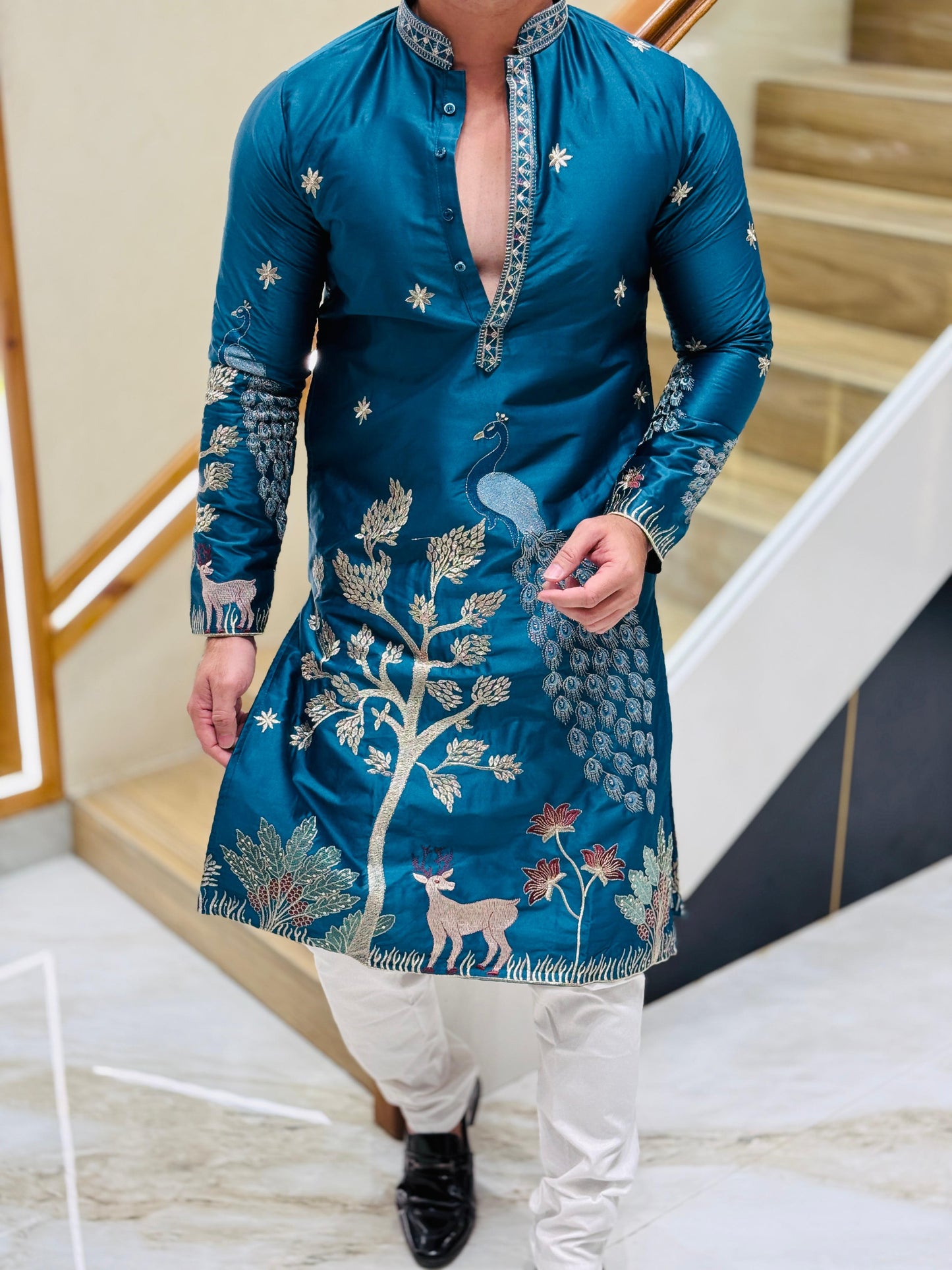 Peacock Paradise Embroidered Kurta Set PATTERNS FOR MEN