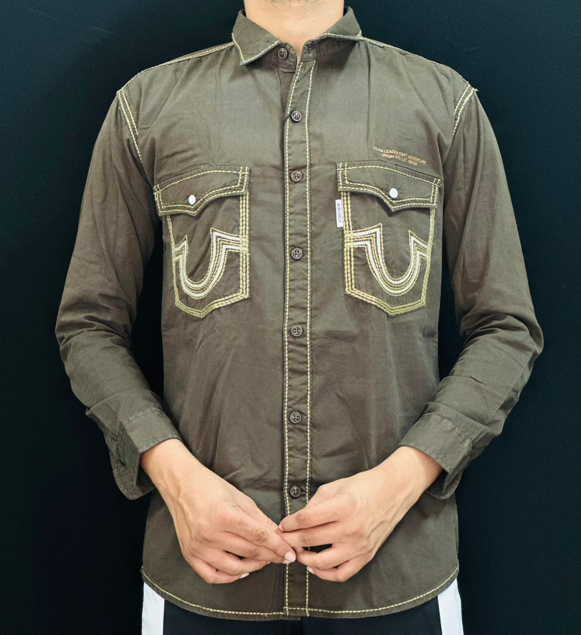 Vintage Olive Stitch Pocket Shirt PATTERNS FOR MEN