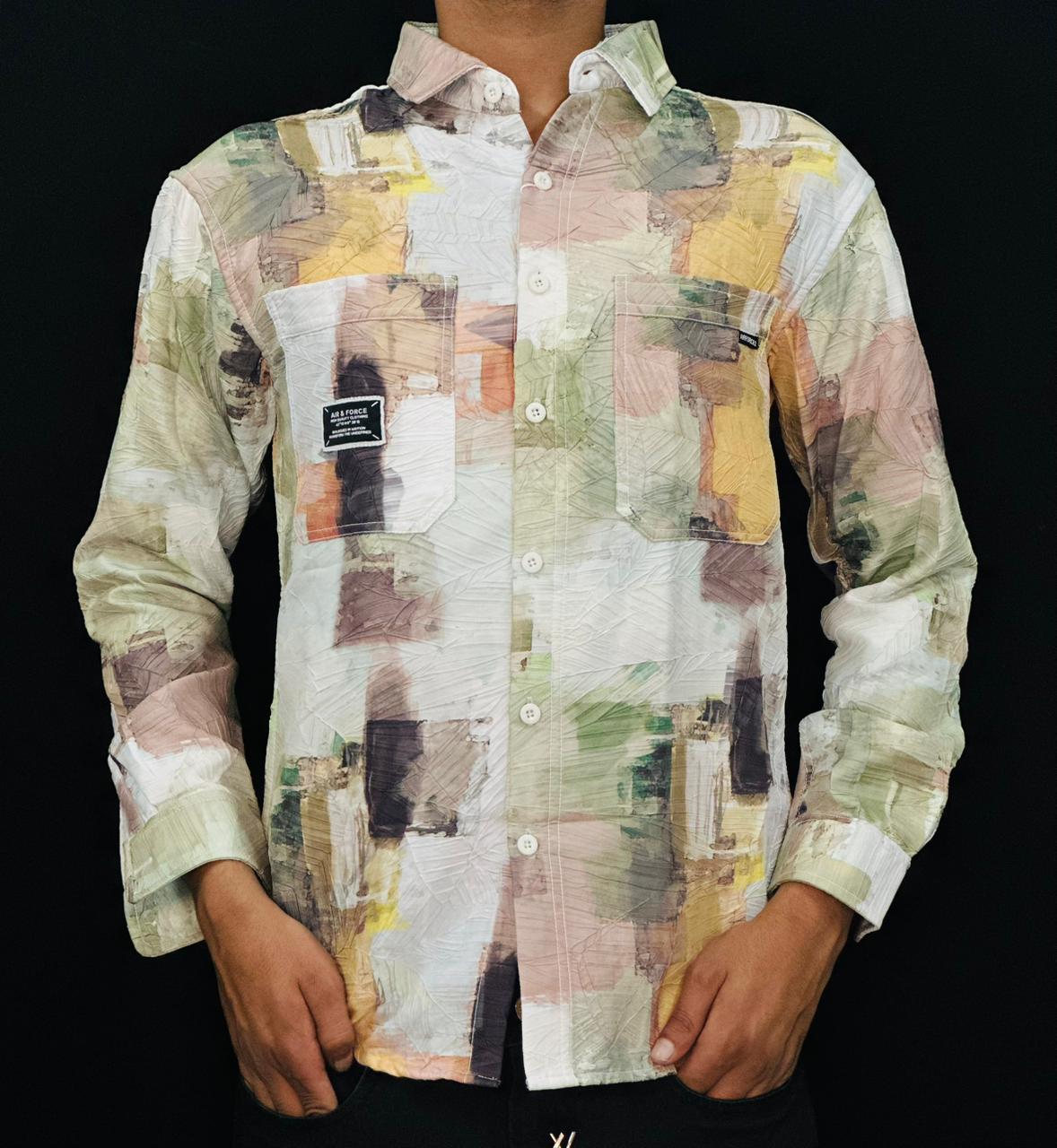 Abstract Brushstroke Patch Shirt PATTERNS FOR MEN