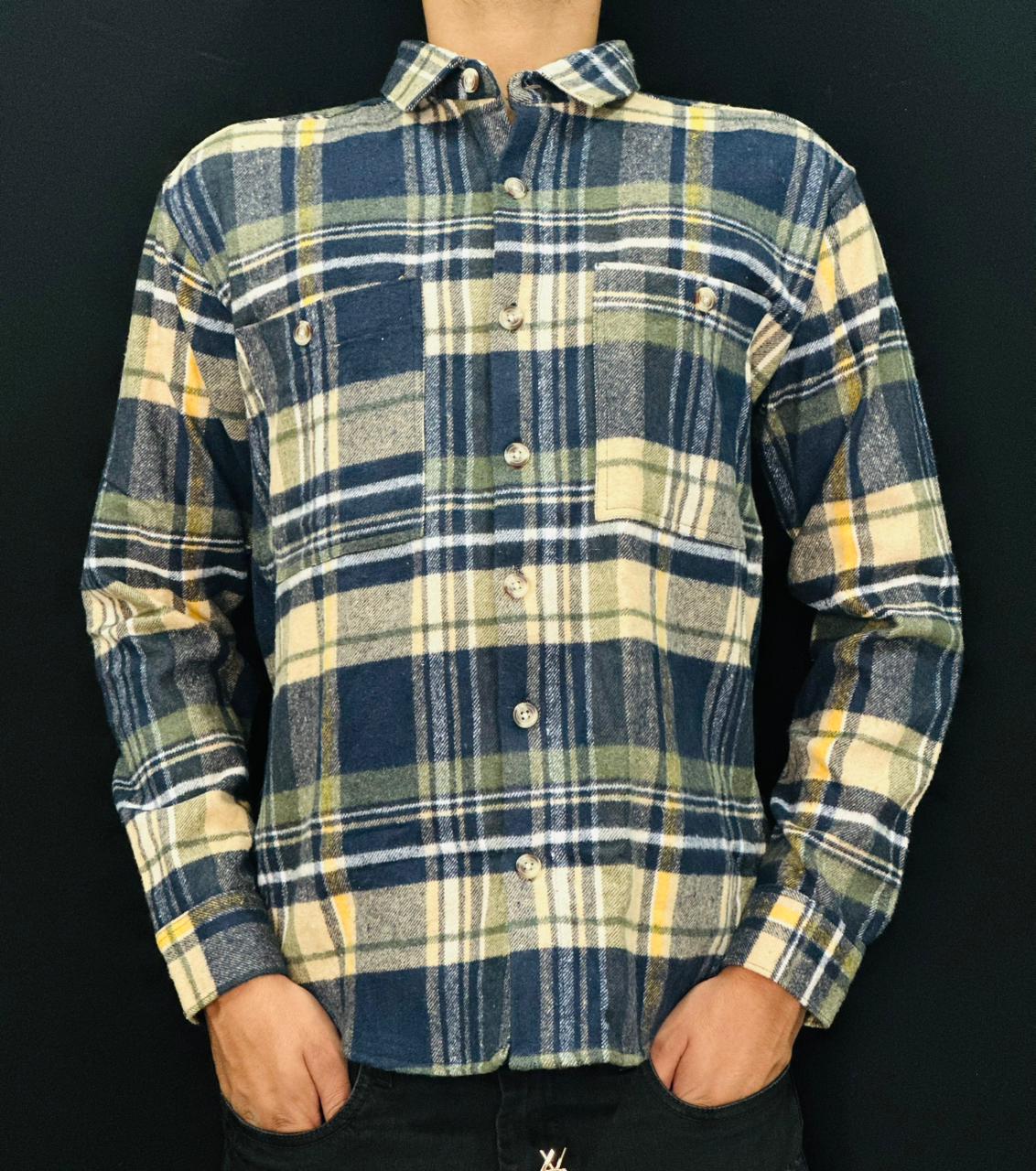 Coastal Blue & Olive Flannel Shirt PATTERNS FOR MEN