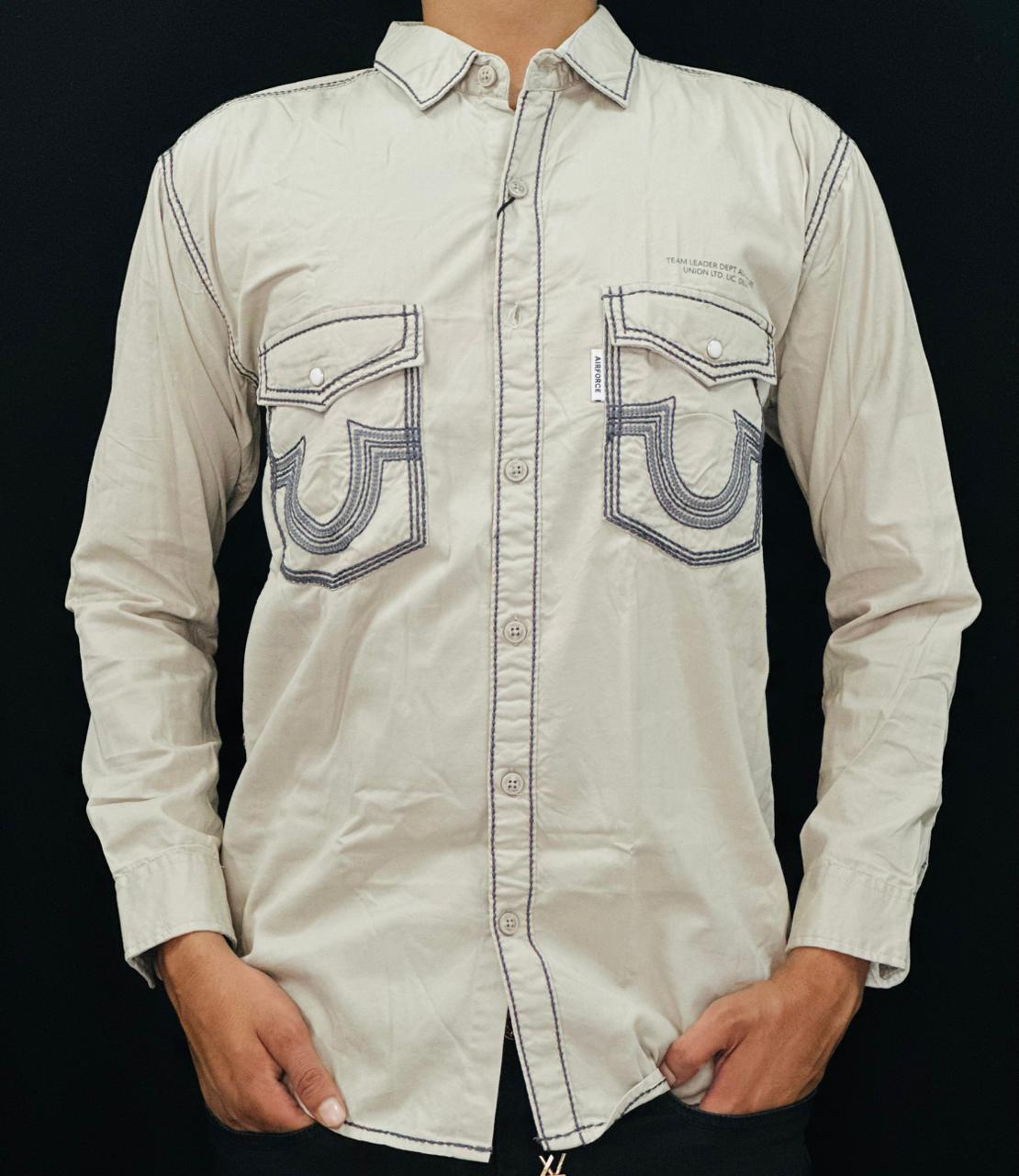 Men’s Casual Beige Shirt with Contrast Stitch Detailing PATTERNS FOR MEN