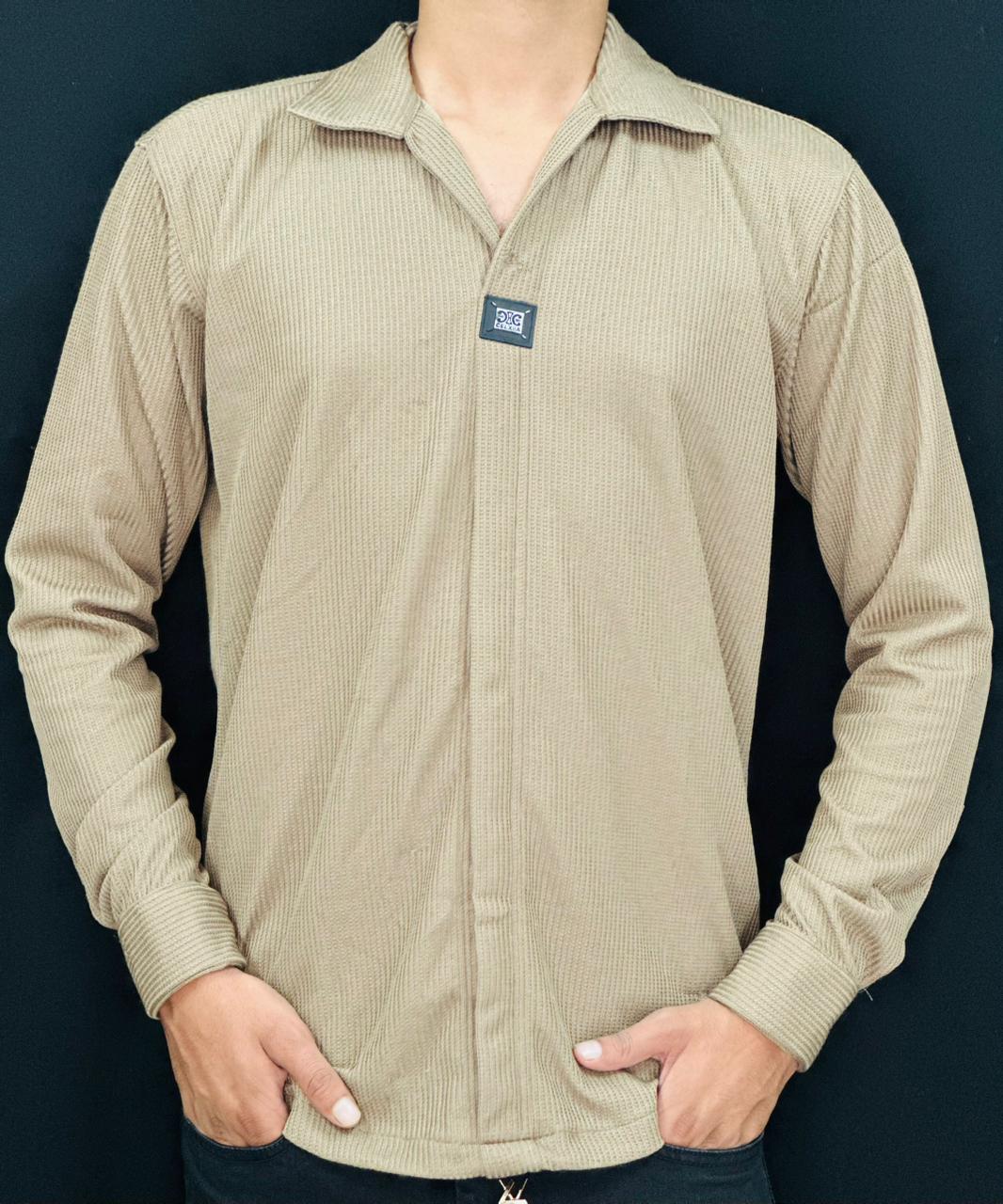 Men’s Beige Textured Casual Shirt with Minimal Design PATTERNS FOR MEN