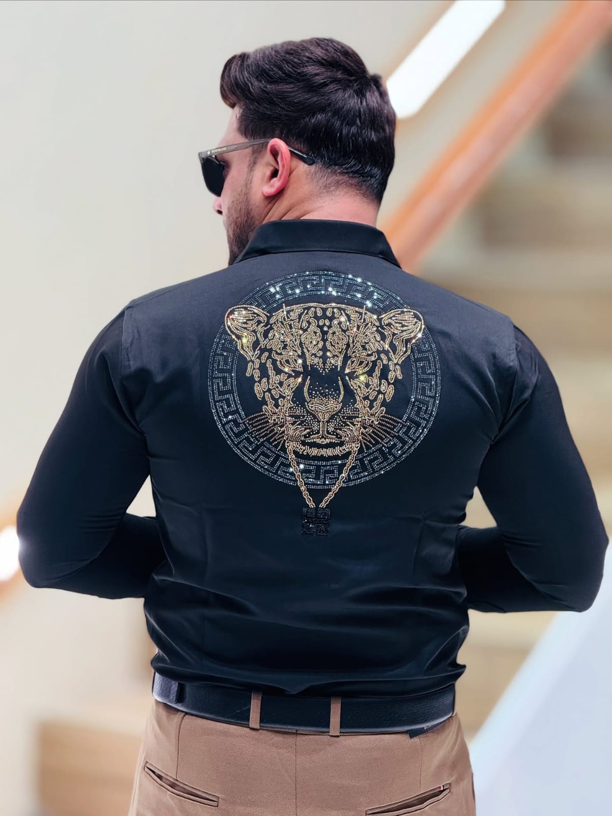 Men’s Imported Black Shirt with Gold Crown Detailing – Classy Semi-Formal Look – ₹1499 PATTERNS FOR MEN