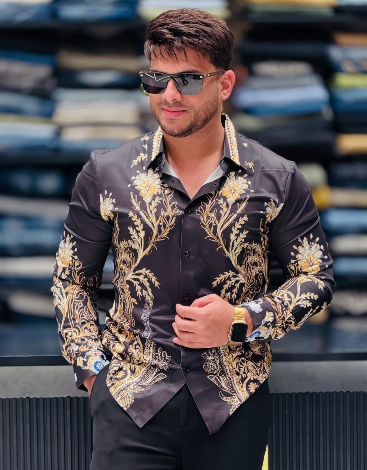 Imported Black & Gold Designer Shirt for Men – Royal Floral Baroque Print – ₹1999 PATTERNS FOR MEN