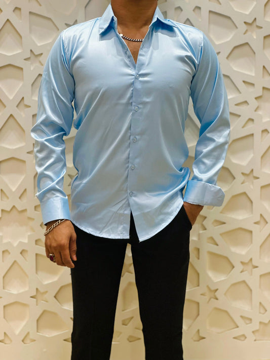 Sky Blue Satin Elegance Shirt PATTERNS FOR MEN