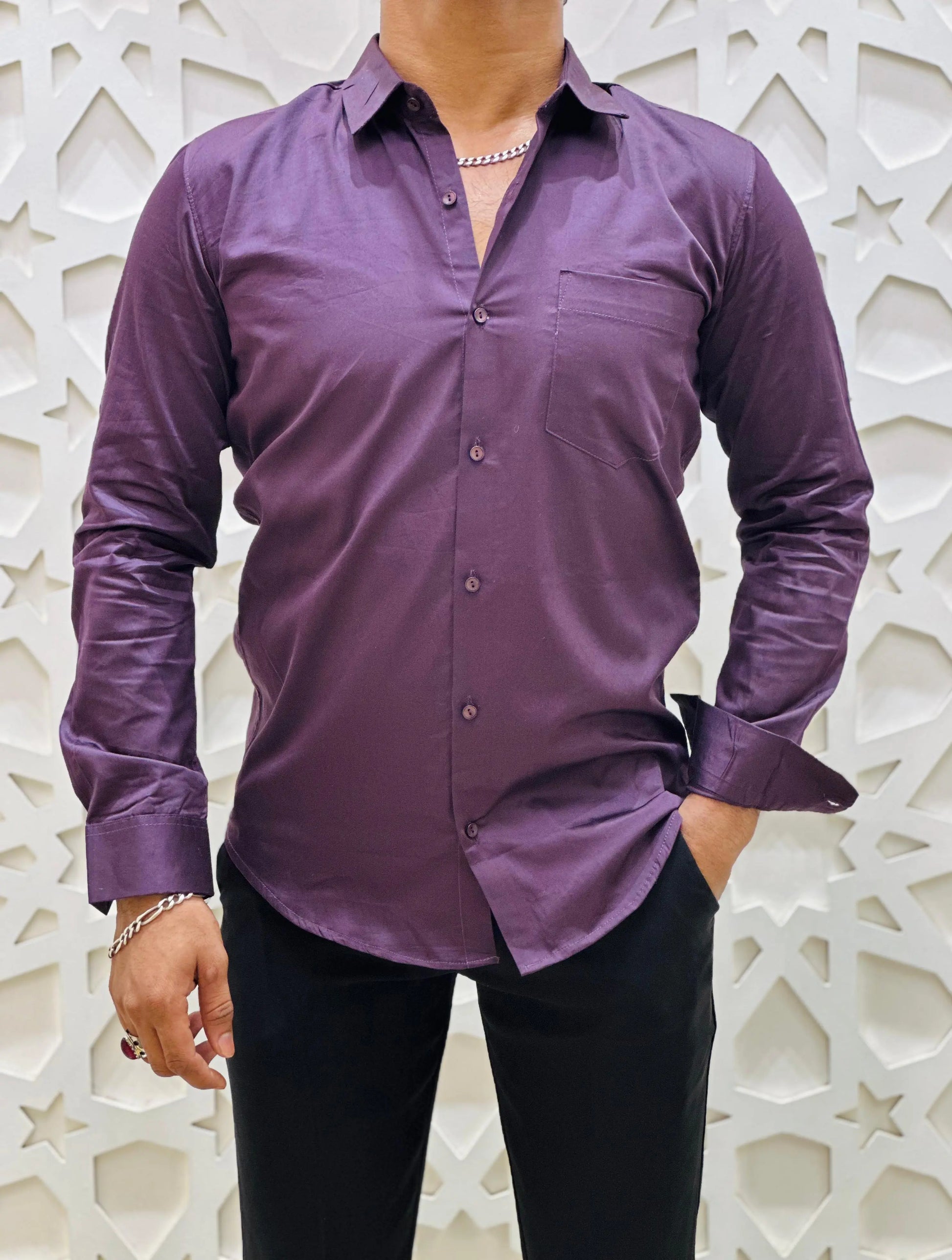 Imperial Purple Satin Shirt PATTERNS FOR MEN