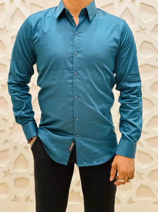 Royal Teal Satin Shirt PATTERNS FOR MEN