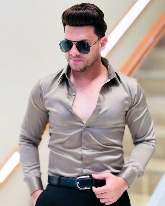 Luxe Shine Satin Shirt – Silver Grey PATTERNS FOR MEN