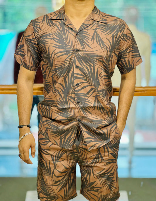 Tropical Shadow – Palm Print Short Suit PATTERNS FOR MEN