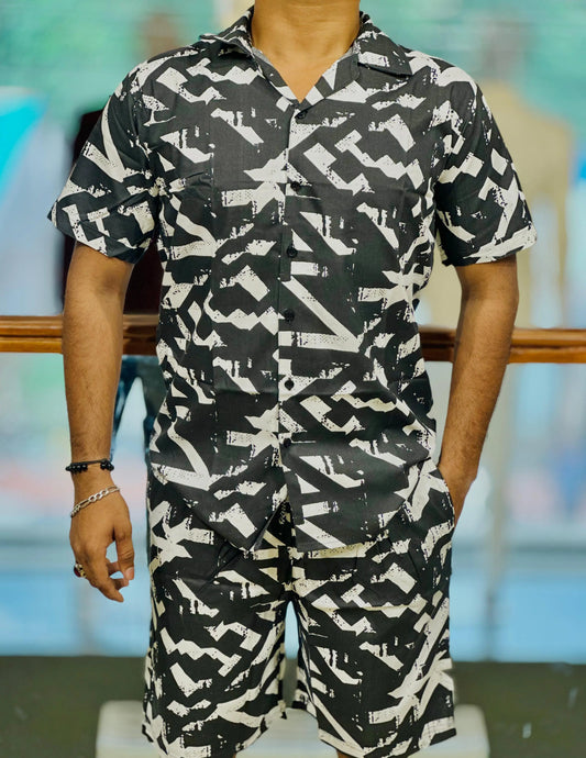 Urban Pulse – Monochrome Graphic Short Suit PATTERNS FOR MEN