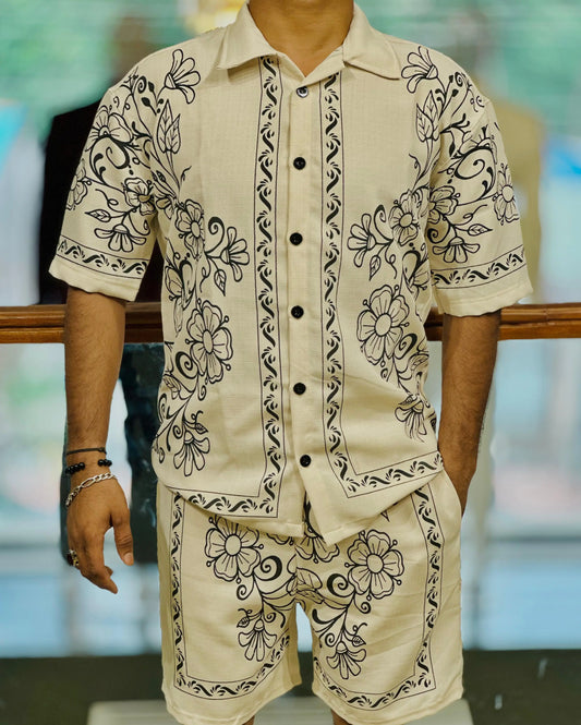 Vintage Bloom – Floral Embroidered Short Suit PATTERNS FOR MEN