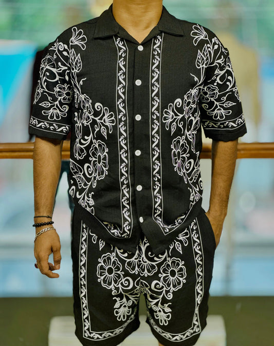 "Midnight Bloom – Noir Floral Short Suit" PATTERNS FOR MEN
