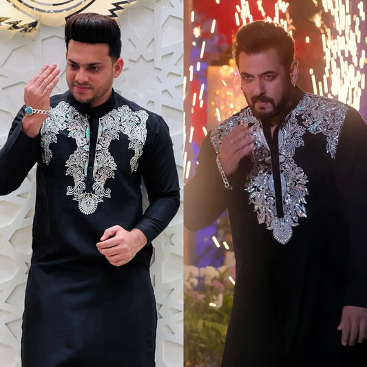 "Regal Noir Embroidered Kurta" PATTERNS FOR MEN