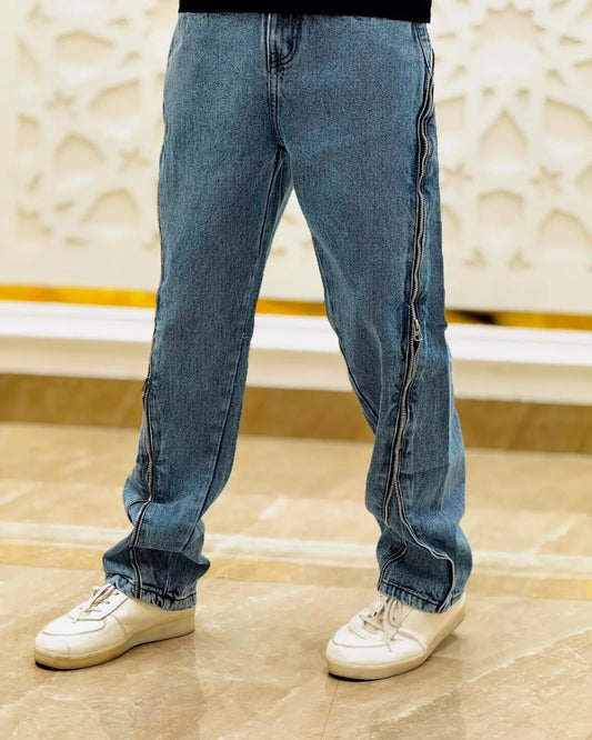 Zipper-Stitched Relaxed Fit Denim Jeans PATTERNS FOR MEN