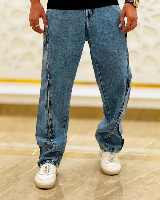 Zipper-Stitched Relaxed Fit Denim Jeans PATTERNS FOR MEN