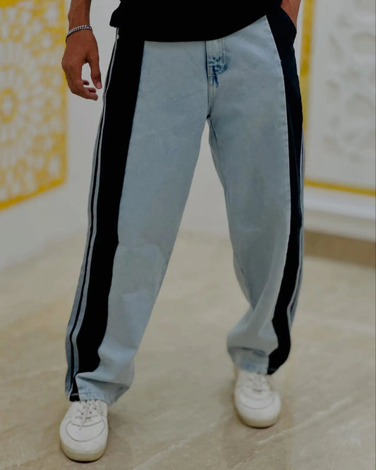 Dual-Tone Street Style Denim Joggers PATTERNS FOR MEN