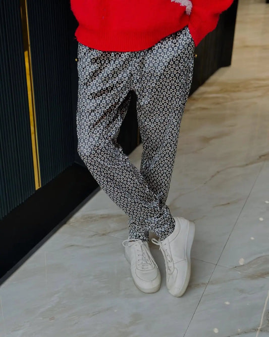 Monochrome Geometric Print Casual Trousers PATTERNS FOR MEN