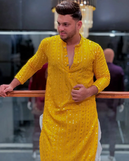 "Haldi Charm Mirror Work Kurta" PATTERNS FOR MEN