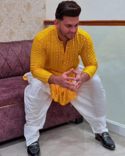"Haldi Charm Mirror Work Kurta" PATTERNS FOR MEN