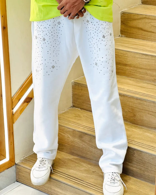 Crystal Splash White Jogger Pants PATTERNS FOR MEN