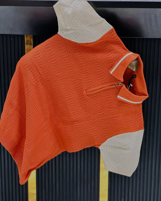 Rust Breeze Textured Zip Polo Tee PATTERNS FOR MEN