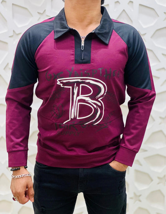 Bold “B” Contrast Zip Polo Tee PATTERNS FOR MEN