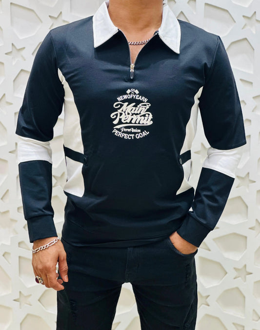 Urban Bold Contrast Zip-Up Polo Tee PATTERNS FOR MEN