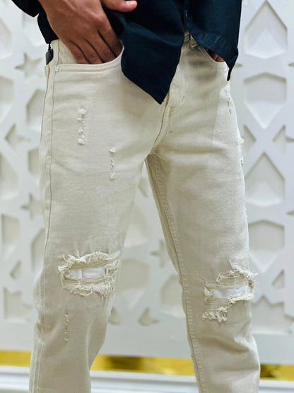 Men's Off-White Distressed Denim Jeans PATTERNS FOR MEN