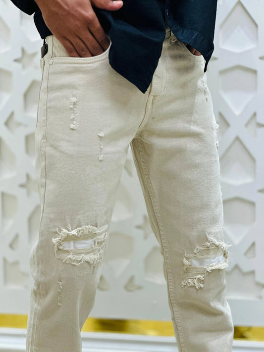 Men's Off-White Distressed Denim Jeans PATTERNS FOR MEN
