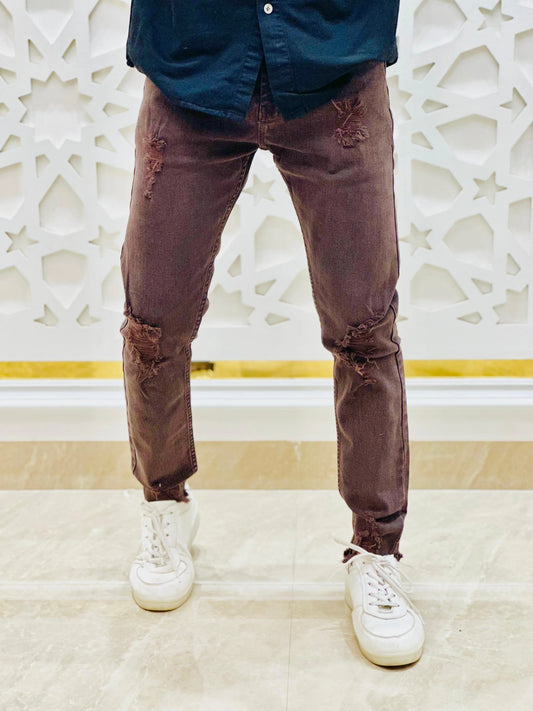 "Maroon Distress Fit Denim" PATTERNS FOR MEN
